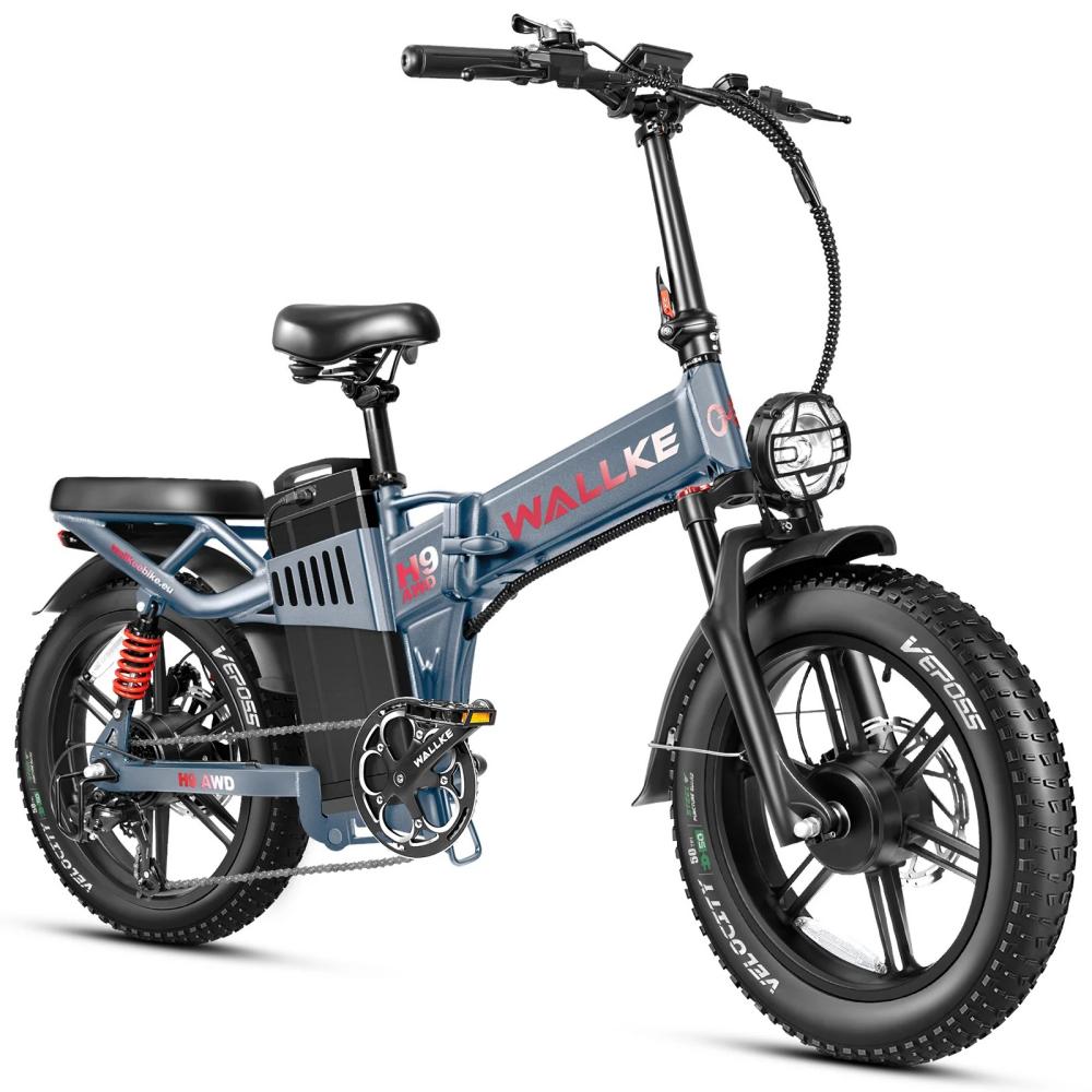 W Wallke H9 AWD 1000W*2 Dual Motor 20" Fat Bike Folding E-bike Support APP