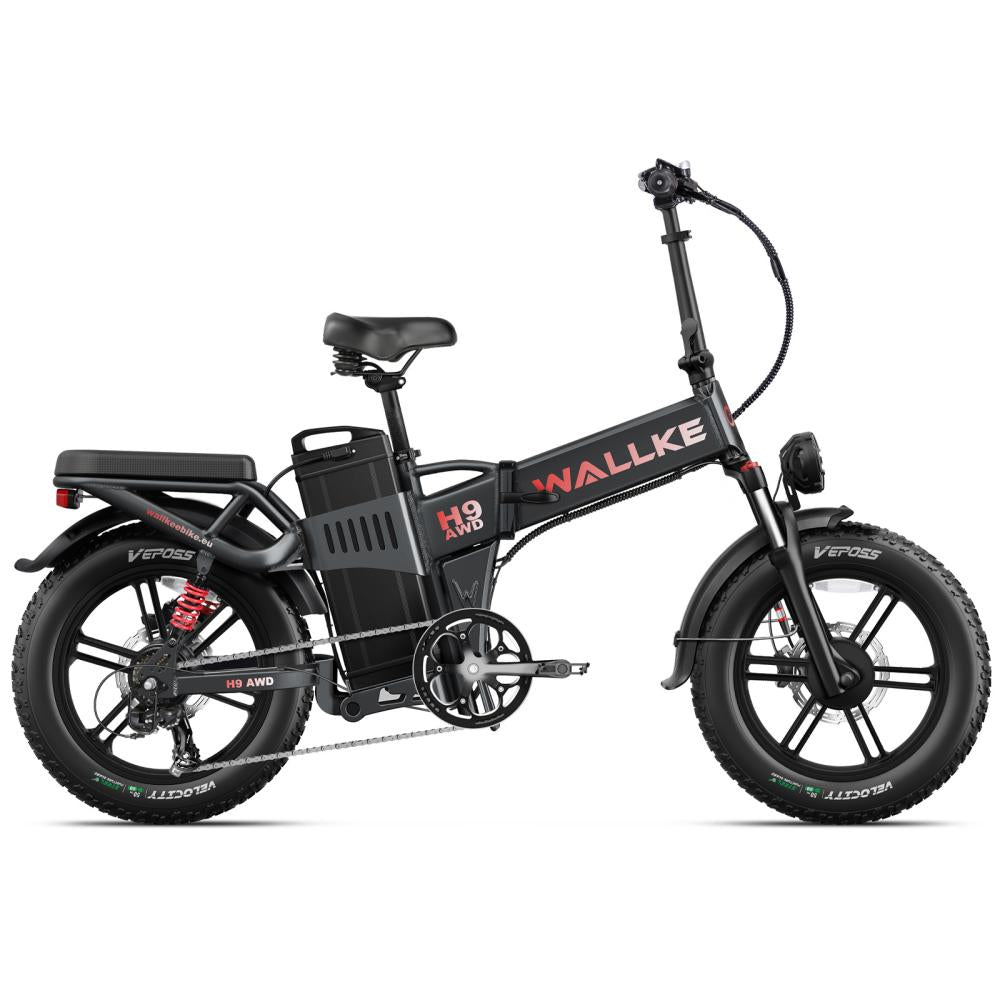 W Wallke H9 AWD 1000W*2 Dual Motor 20" Fat Bike Folding E-bike Support APP