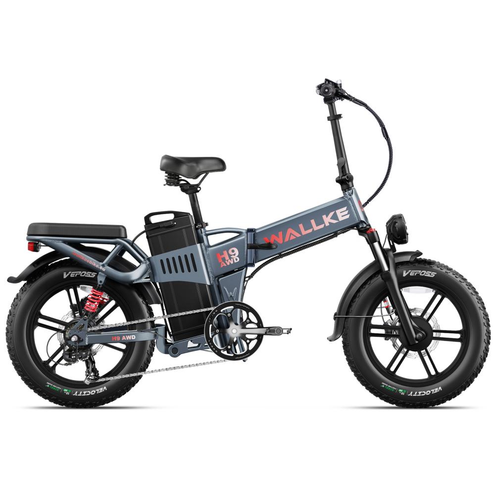 W Wallke H9 AWD 1000W*2 Dual Motor 20" Fat Bike Folding E-bike Support APP