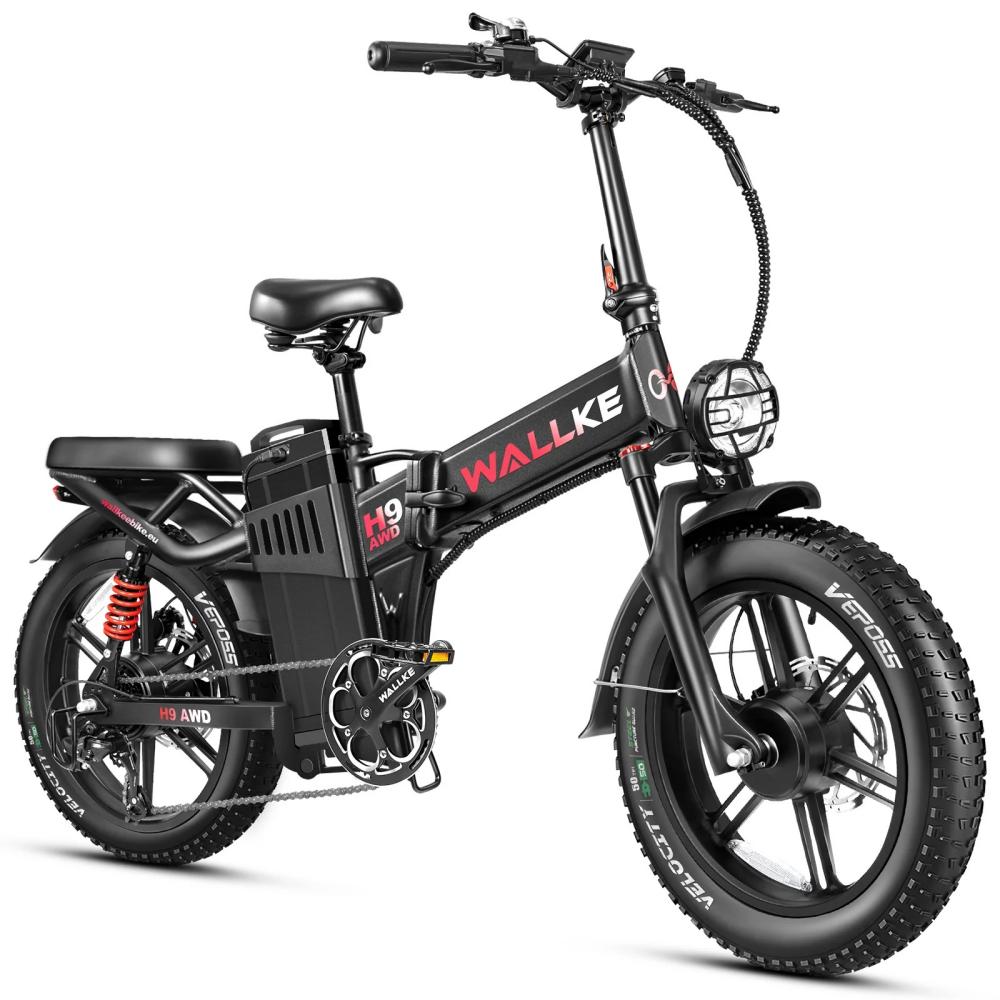 W Wallke H9 AWD 1000W*2 Dual Motor 20" Fat Bike Folding E-bike Support APP - Buybestgear